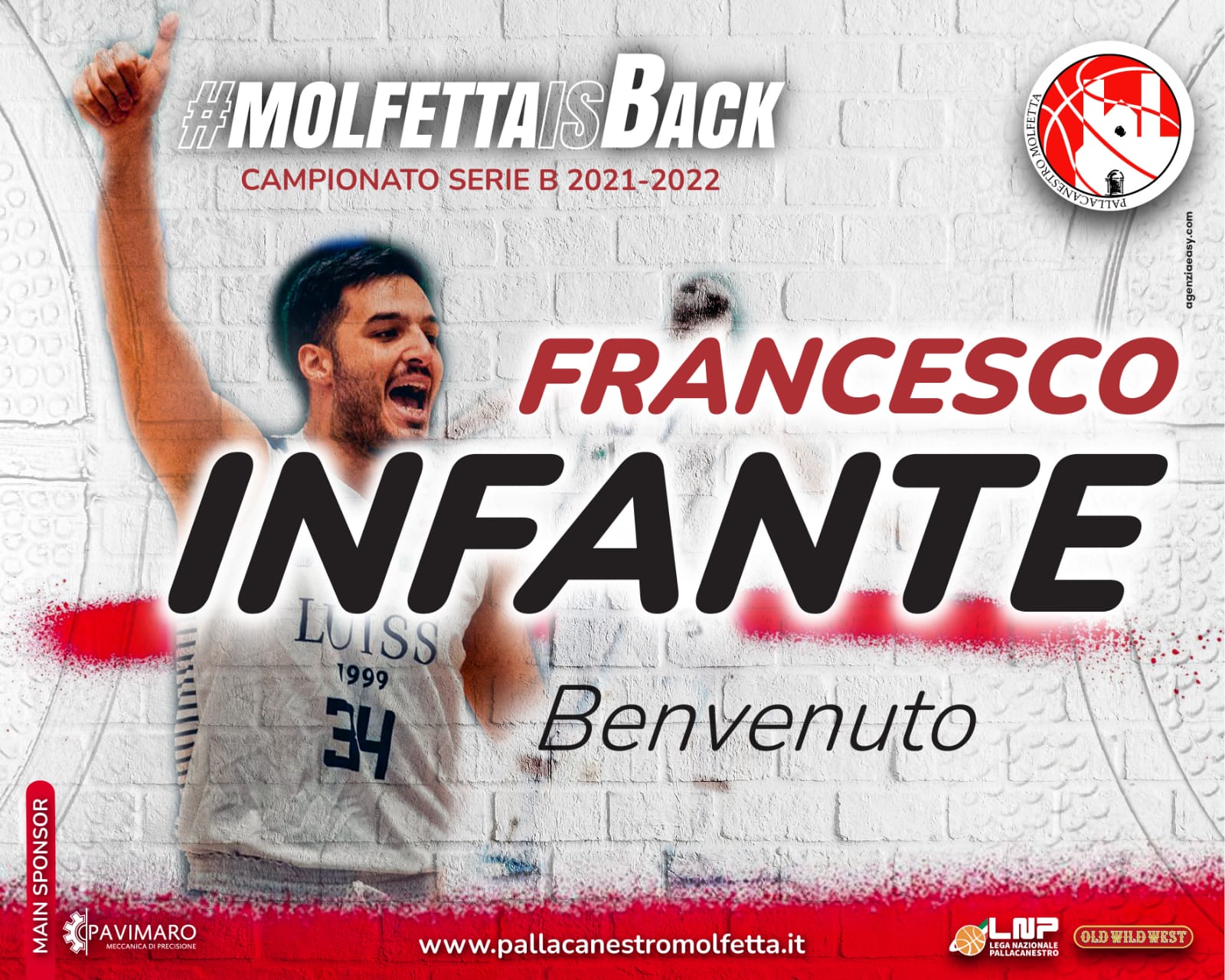 ARRIVA ALLA PAVIMARO PALLACANESTRO MOLFETTA UNO DEI MIGLIORI LUNGHI DEL CAMPIONATO DI SERIE B, IL PIVOT FRANCESCO INFANTE