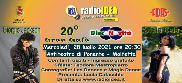 VENTESIMA EDIZIONE DEL GRAN GAL DISCONOVIT, MERCOLED 28 LUGLIO ALLANFITEATRO DI MOLFETTA