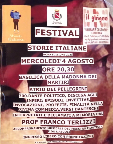 SI CHIUDE MERCOLED 4 AGOSTO STORIE ITALIANE, 1 FESTIVAL DI LETTERATURA A MOLFETTA