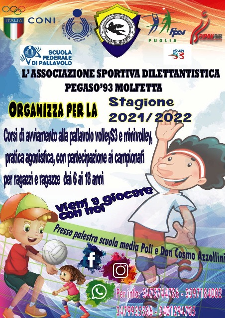 PARTIRANNO A BREVE CORSI DI AVVIAMENTO ALLA PALLAVOLO RISERVATI AI RAGAZZI E RAGAZZE DAI 6 AI 18 ANNI