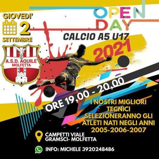 GIOVED 2 SETTEMBRE ANCORA UNO STAGE DELLE AQUILE MOLFETTA RISERVATO A TUTTI I RAGAZZI NATI DAL 2005 AL 2007