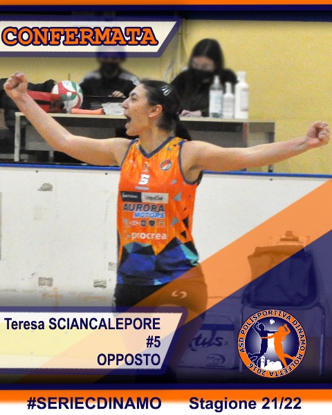 LOPPOSTO TERESA SCIANCALEPORE INDOSSER LA MAGLIA ARANCIO DELLA DINAMO MOLFETTA PER LA QUARTA STAGIONE CONSECUTIVA