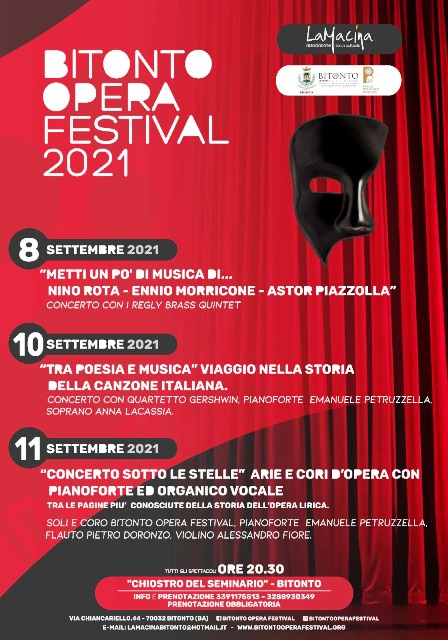 SI TORNA ALLOPERA PER UNA TRE GIORNI NEL CHIOSTRO DEL SEMINARIO VESCOVILE DI BITONTO PER IL BITONTO OPERA FESTIVAL