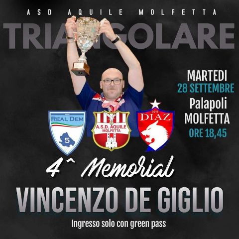 MARTED 28 SETTEMBRE AL PALAPOLI SI DISPUTA IL 4 MEMORIAL VINCENZO DE GIGLIO