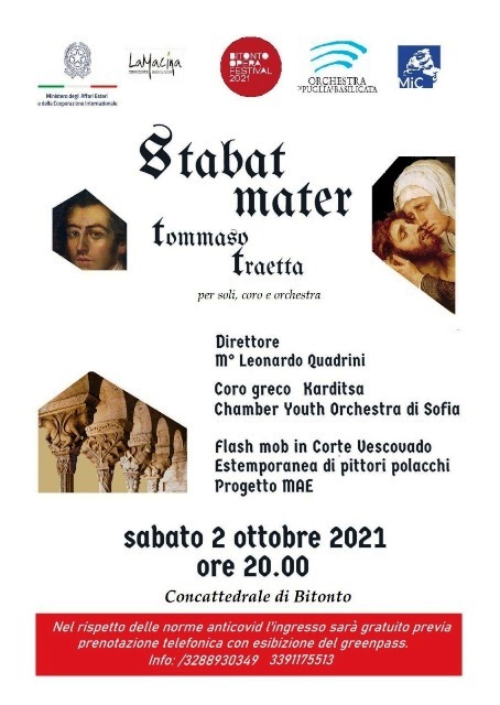 SABATO 2 OTTOBRE NELLA CATTEDRALE DI BITONTO LO STABAT MATER DI TRAETTA PER IL PROGETTO MAE TRA GRECIA, BULGARIA E ITALIA