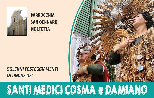 INIZIA IL TRIDUO PER I SOLENNI FESTEGGIAMENTI IN ONORE DEI SANTI MEDICI COSMA E DAMIANO ALLA PARROCCHIA DI SAN GENNARO A MOLFETTA