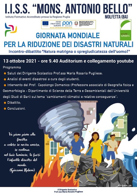 SI CELEBRA IL 13 OTTOBRE LA GIORNATA MONDIALE PER LA RIDUZIONE DEI DISASTRI NATURALI