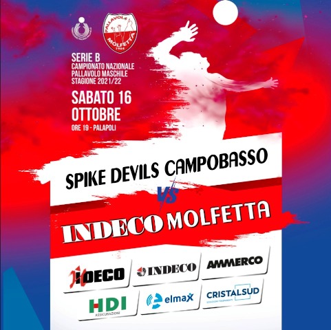 INIZIA IL CAMPIONATO DI SERIE B DI PALLAVOLO MASCHILE. ESORDIO CASALINGO AL PALAPOLI PER L'INDECO MOLFETTA CONTRO CAMPOBASSO