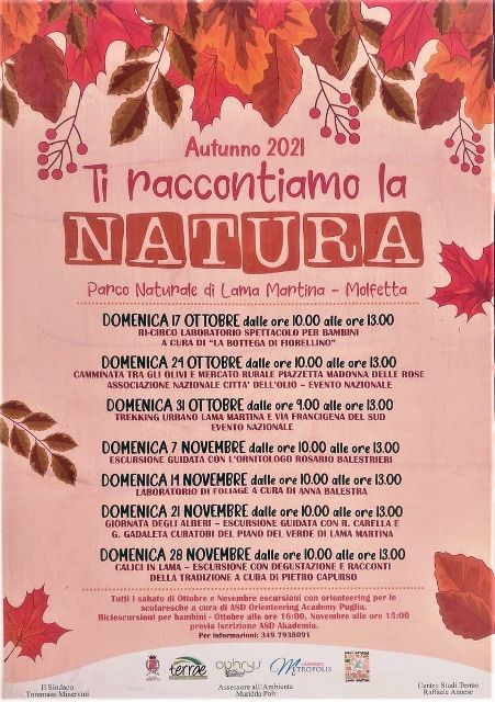 PROSEGUONO ANCHE PER IL MESE DI NOVEMBRE GLI APPUNTAMENTI DELLINIZIATIVA TI RACCONTIAMO LA NATURA