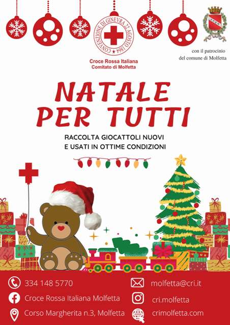 PARTE DAL 6 NOVEMBRE LA CAMPAGNA DI RACCOLTA GIOCATTORI E LIBRI NATALE PER TUTTI PROMOSSA DALLA CROCE ROSSA ITALIANA COMITATO DI MOLFETTA