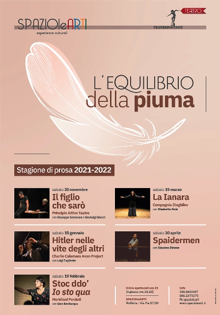 SABATO 20 NOVEMBRE PARTE LA NUOVA STAGIONE TEATRALE LEQUILIBRIO DELLA PIUMA A SPAZIOLEARTI