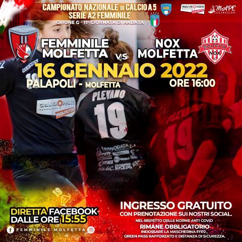 TEMPO DI DERBY IN CASA FEMMINILE MOLFETTA. DOMENICA 16 GENNAIO SFIDA CONTRO LA NOX MOLFETTA