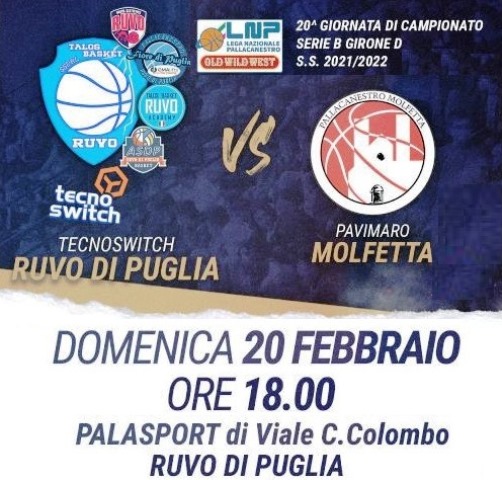 TRASFERTA A RUVO DI PUGLIA PER LA PAVIMARO PALLACANESTRO MOLFETTA PER IL DERBY CONTRO LA TECNOSWITCH