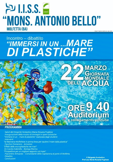 PER CELEBRARE LA GIORNATA MONDIALE DELLACQUA, LIISS MONS. BELLO DI MOLFETTA ORGANIZZA UN INCONTRO DIBATTITO IMMERSI IN UN .. MARE DI PLASTICHE