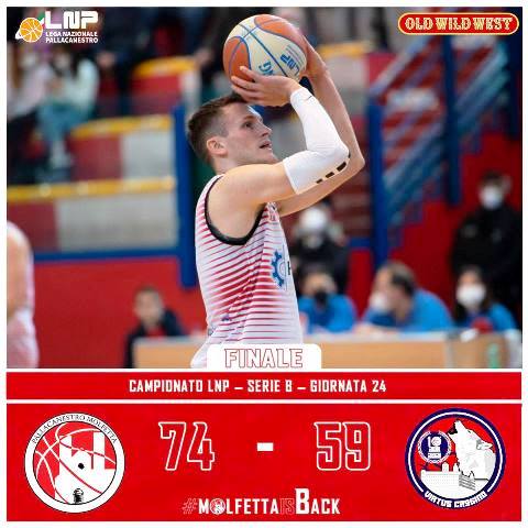 LA PAVIMARO MOLFETTA TORNA ALLA VITTORIA DOPO OLTRE UN MESE. AL PALAPOLI BATTE LA BPC VIRTUS CASSINO CON IL PUNTEGGIO DI 74-59