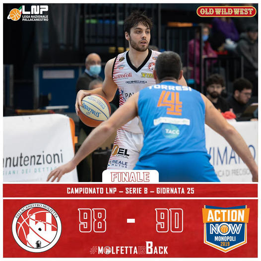 DOPO UN TEMPO SUPPLEMENTARE LA PAVIMARO PALLACANESTRO MOLFETTA BATTE MONOPOLI E CONQUISTA LA SECONDA VITTORIA CONSECUTIVA