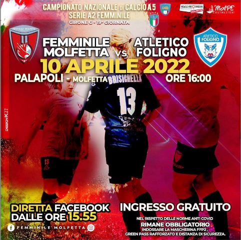 DOPO TRE SETTIMANE DI SOSTA TORNA IN CAMPO LA FEMMINILE MOLFETTA. AL PALAPOLI SFIDA CONTRO LATLETICO FOLIGNO