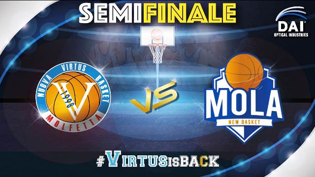 SI GIOCA SABATO 16 APRILE GARA 1 DELLA SEMIFINALE PLAYOFF TRA DAI OPTICAL VIRTUS MOLFETTA E NEW BASKET MOLA