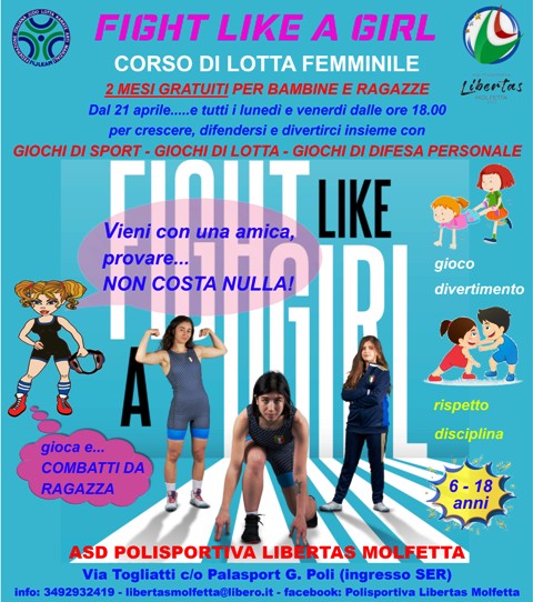 LA POLISPORTIVA LIBERTAS MOLFETTA OFFRE UN CORSO FEDERALE GRATUITO DI LOTTA FEMMINILE ALLE RAGAZZE DAI 6 AI 18 ANNI