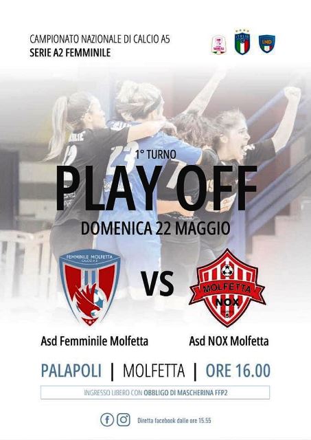 PARTONO I PLAY-OFF PROMOZIONE PER LA FEMMINILE MOLFETTA. DOMENICA 22 MAGGIO DERBY CONTRO LA NOX MOLFETTA