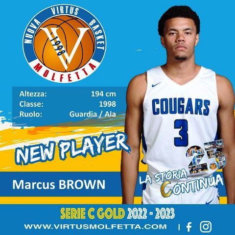 LA VIRTUS BASKET MOLFETTA METTE A SEGNO UN GROSSO COLPO DI MERCATO. IN MAGLIA BIANCOAZZURRA LO STATUNITENSE MARCUS BROWN