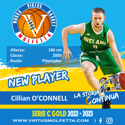 LA VIRTUS BASKET MOLFETTA ANNUNCIA LACQUISTO DELLIRLANDESE CILLIAN OCONNELL