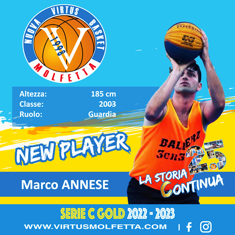  UN GIOVANE MOLFETTESE IL NUOVO RINFORZO DELLA VIRTUS BASKET MOLFETTA: MARCO ANNESE