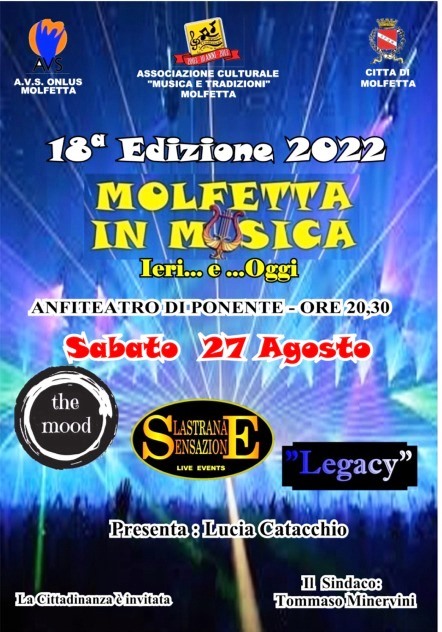 SABATO 27 AGOSTO ALLANFITEATRO DI PONENTE A MOLFETTA UNA BELLA SERATA DI MUSICA, DI IERI E DI OGGI