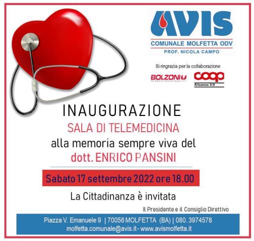 SAR INAUGURATA SABATO 17 SETTEMBRE UNA SALA MEDICA PER CONTROLLI CARDIOLOGICI DEDICATA ALLA MEMORIA DEL DOTT. ENRICO PANSINI