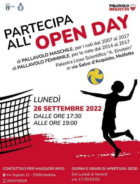 LA PALLAVOLO MOLFETTA ORGANIZZA UNOPEN DAY RISERVATO A RAGAZZI E RAGAZZE, PER LUNED 26 SETTEMBRE