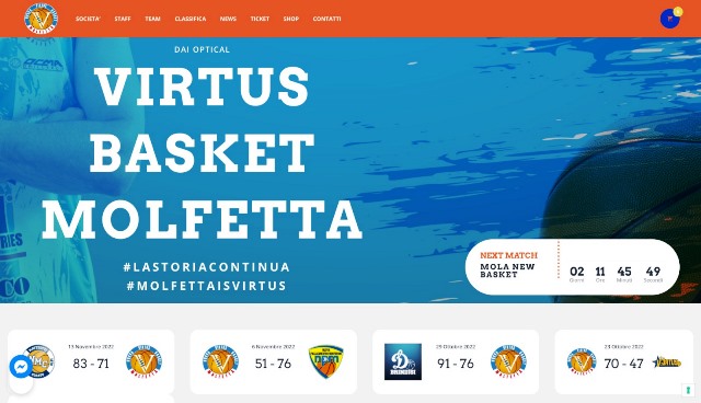 LA DAI OPTICAL VIRTUS BASKET MOLFETTA ANNUNCIA IL NUOVO SITO INTERNET, COMPLETAMENTE RINNOVATO NELLA SUA VESTE GRAFICA