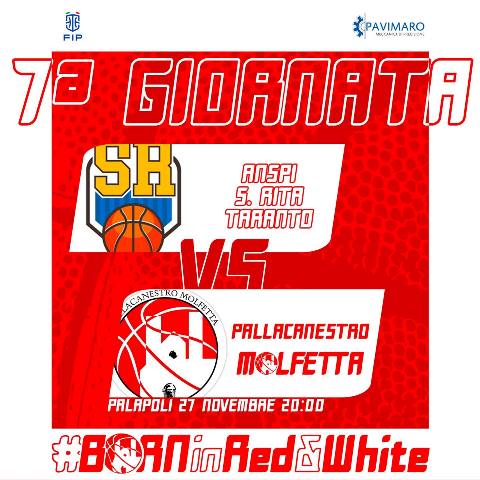 DOMENICA 27 NOVEMBRE AL PALAPOLI LA PAVIMARO PALLACANESTRO MOLFETTA AFFRONTA LANSPI S. RITA TARANTO