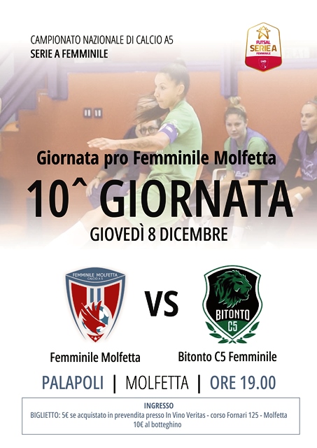 GIOVED 8 DICEMBRE GRANDE DERBY TRA FEMMINILE MOLFETTA E BITONTO C5 AL PALAPOLI