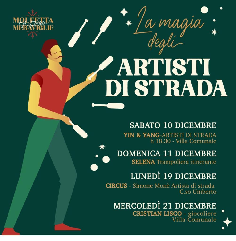 QUATTRO GIORNI A MOLFETTA DEDICATI ALLESIBIZIONE DEGLI ARTISTI DI STRADA PER IL NATALE DELLE MERAVIGLIE