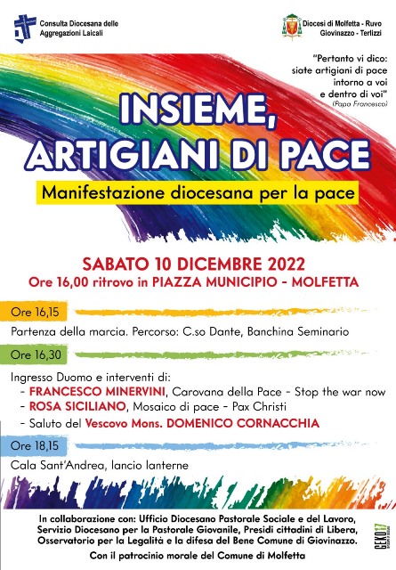 SI SVOLGER OGGI, SABATO 10 DICEMBRE, LA MANIFESTAZIONE INSIEME, ARTIGIANI DI PACE PER CHIEDERE LA PACE ED ESPRIMERE SOLIDARIET AL POPOLO UCRAINO E ALLE VITTIME DI TUTTE LE GUERRE