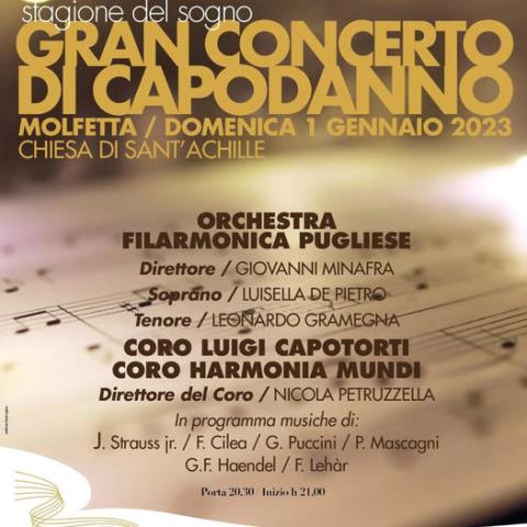 DOMENICA 1 GENNAIO 2023 CONCERTO DI CAPODANNO ALLA CHIESA DI SANTACHILLE A MOLFETTA