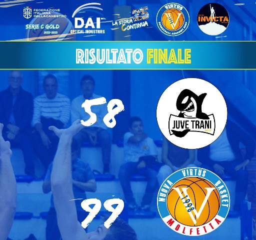 LA DAI OPTICAL VIRTUS BASKET MOLFETTA CHIUDE LA REGULAR SEASON CON LA VITTORIA A TRANI. NEI PLAYOFF AFFRONTER LA NUOVA PALLACANESTRO MONTERONI