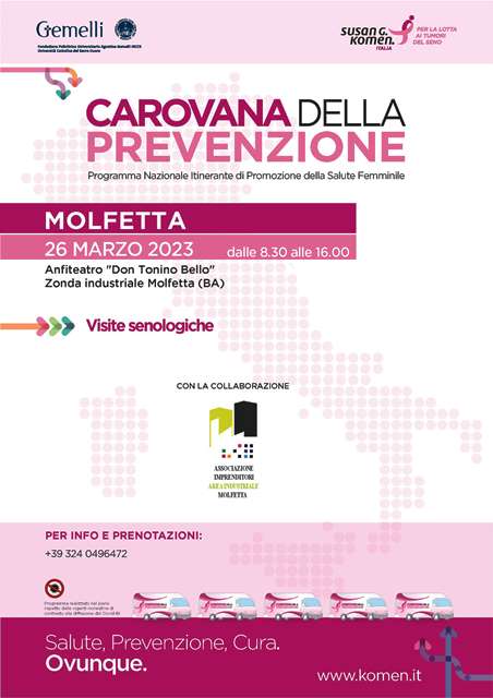 UNA GIORNATA DEDICATA ALLA PREVENZIONE GRATUITA DEI TUMORI AL SENO, DOMENICA 26 MARZO, PRESSO L'ANFITEATRO 