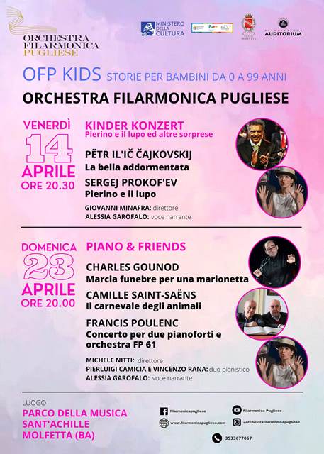 PRIMO APPUNTAMENTO DELLA RASSEGNA OFP KIDS, STORIE PER BAMBINI DA 0 A 99 ANNI, CON LORCHESTRA FILARMONICA PUGLIESE