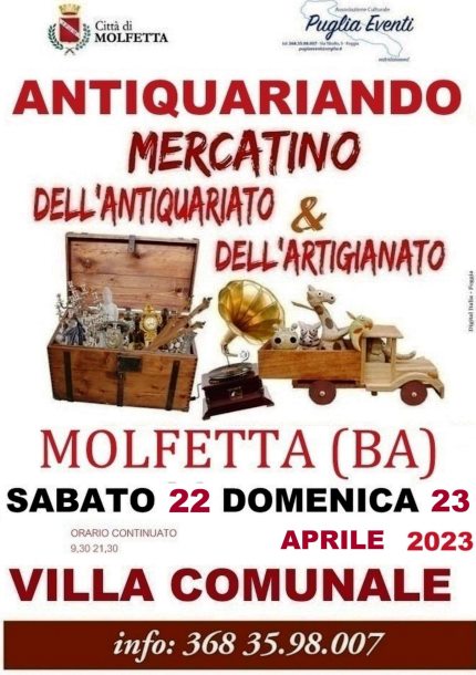 PROSSIMO WEEKEND DEDICATO ALLANTIQUARIATO E ALLARTIGIANATO ARTISTICO. PRESSO LA VILLA COMUNALE TRADIZIONALE APPUNTAMENTO CON IL MERCATINO 