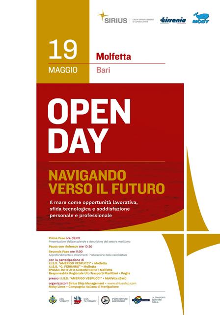 OPEN DAY A MOLFETTA PER RISCOPRIRE LE OPPORTUNIT DI LAVORO CHE OFFRE IL MARE: NAVIGANDO VERSO IL FUTURO