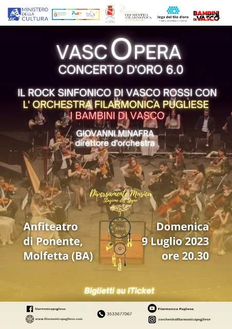 UN MIX TRA MUSICA SINFONICA E MUSICA ROCK PER RIVIVERE I GRANDI SUCCESSI DI VASCO ROSSI. DOMENICA 9 LUGLIO V EDIZIONE DI VASCOPERA