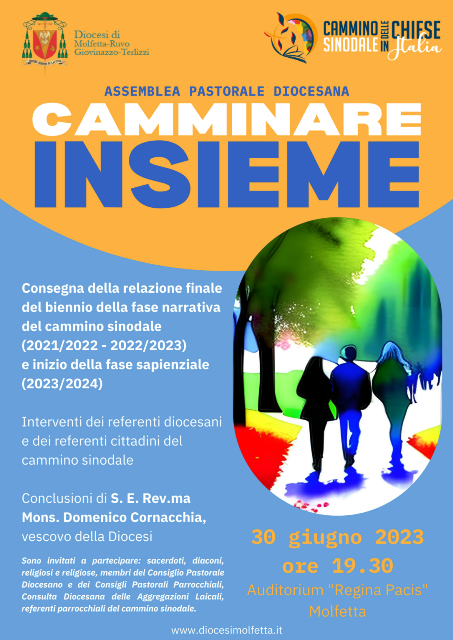 SI CONCLUDE VENERD 30 GIUGNO IL BIENNIO DEL CAMMINO SINODALE DELLE CHIESE ITALIANE, CON UNASSEMBLEA PASTORALE PRESSO L'AUDITORIUM 